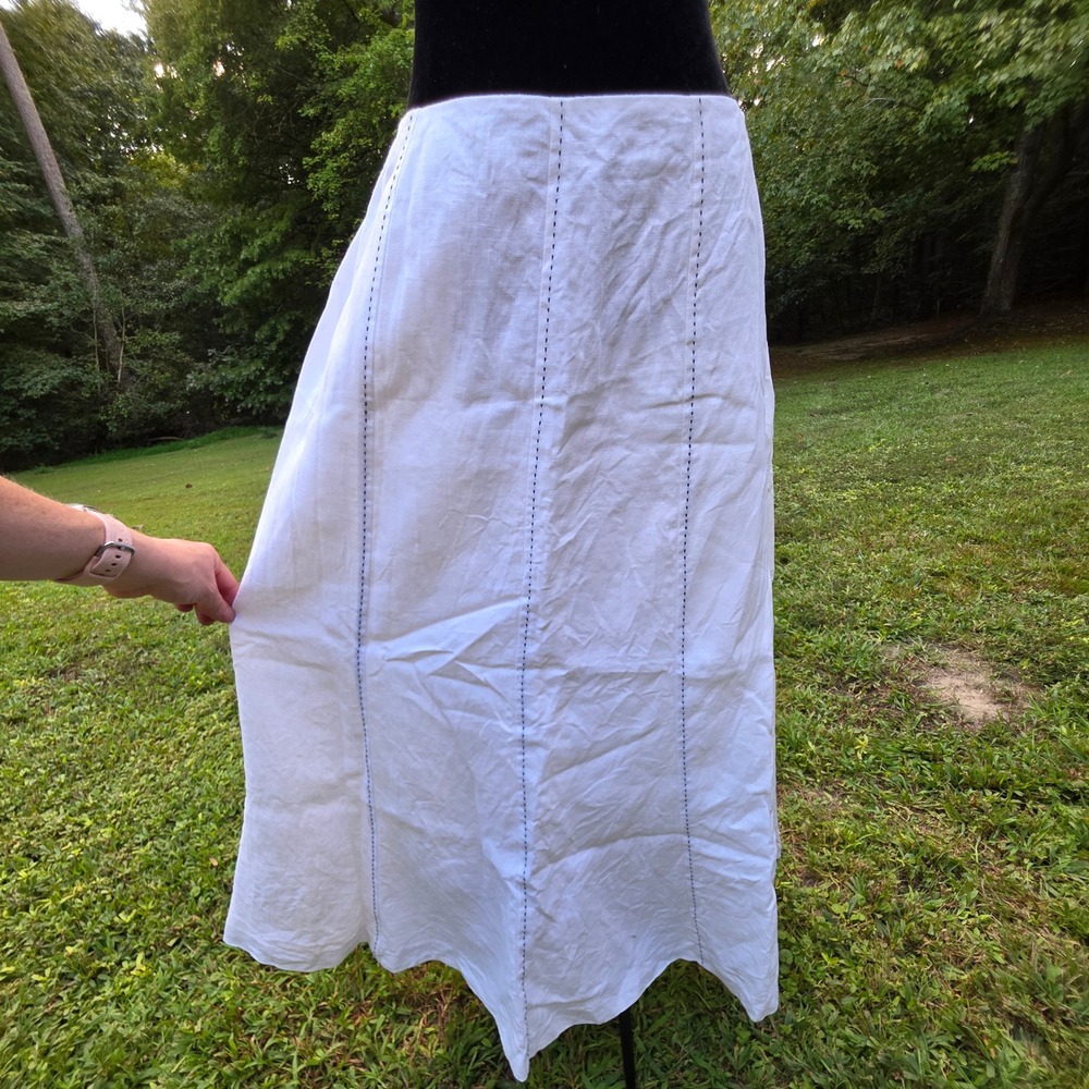Vtg TALBOTS Womens 8 White 100% Linen Maxi Skirt Contrast Stitch Lined A Line